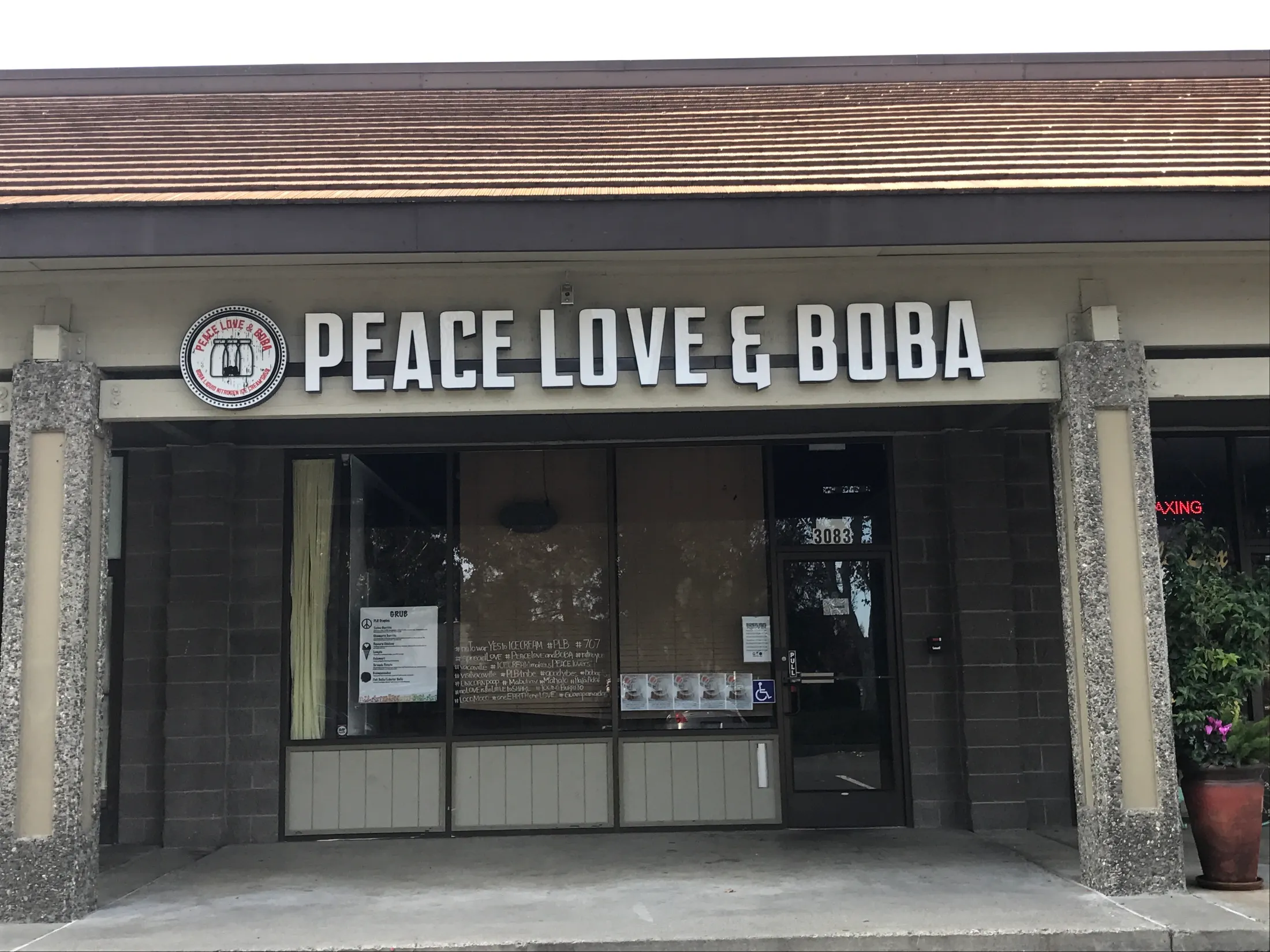 The Peace Love & Boba storefront in Vacaville